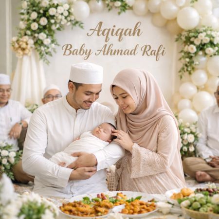Acara aqiqah anak muslim sederhana dan elegan.